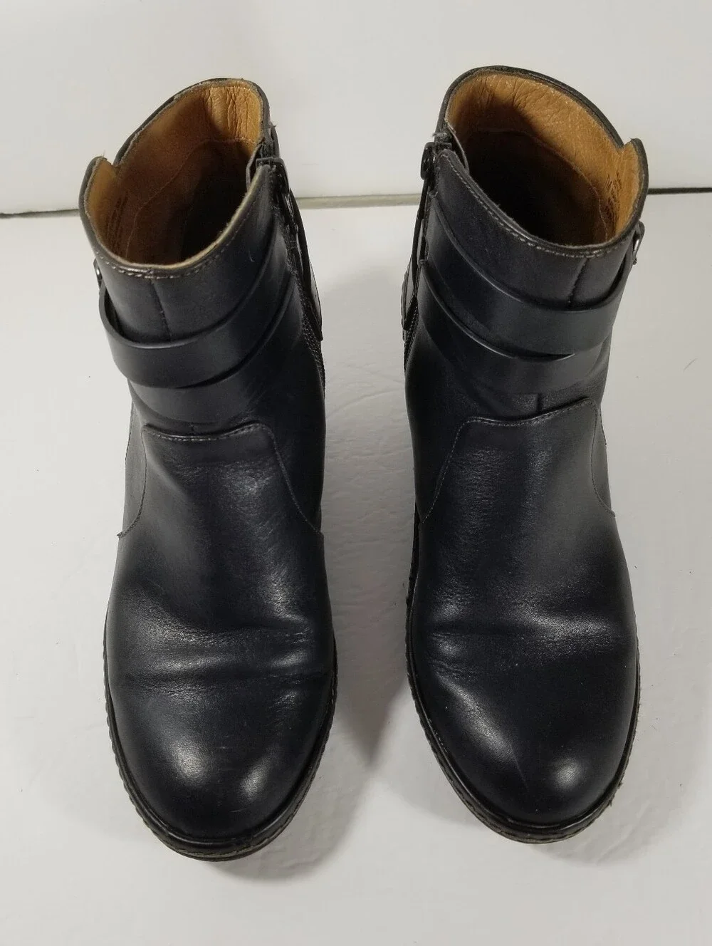 Sofft Caralee Wedge Leather Bootie Women's 7M Black Boots Side Zip